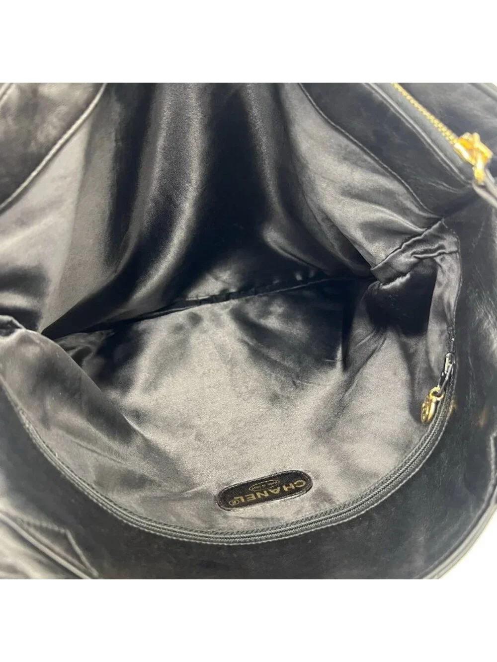 Chanel Vintage Quilted CC Logo Lambskin Leather Tote Bag Black